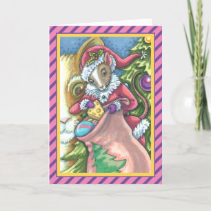 CARTES POUR FÊTES ANNUELLES LA SOURIS PÈRE NOËL APPORTE DE BONS CHATS CADEAUX