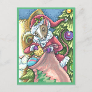 CARTES POUR FÊTES ANNUELLES LA SOURIS PÈRE NOËL APPORTE DE BONS CHATS CADEAUX