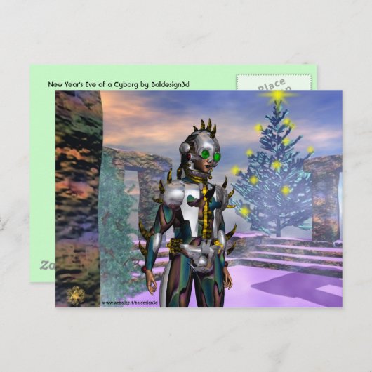 CARTES POUR FÊTES ANNUELLES LA VEILLE DU NOUVEL AN D'UN CYBORGE (Devant / Derrière)