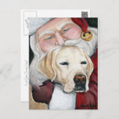Cartes Pour Fêtes Annuelles "Lab Gets Santa Hugs" Art Christmas Postcard (Devant / Derrière)
