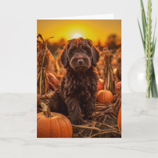 Cartes Pour Fêtes Annuelles Labradoodle Pup Thanksgiving (Devant)