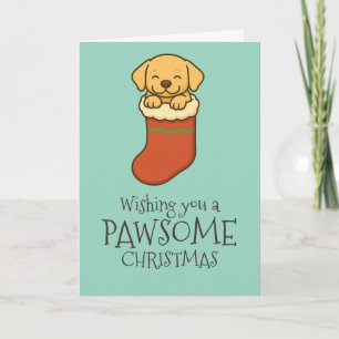 Cartes Pour Fêtes Annuelles Labrador jaune dans chaussette de Noël