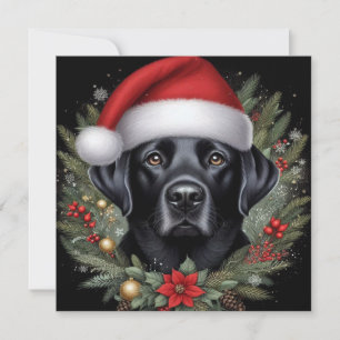 Cartes Pour Fêtes Annuelles Labrador noir festif portant un chapeau de Père No