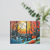 Cartes Pour Fêtes Annuelles L'abstraction dans une forêt de Linocut captivante (Debout devant)