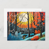 Cartes Pour Fêtes Annuelles L'abstraction dans une forêt de Linocut captivante (Devant / Derrière)