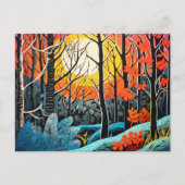 Cartes Pour Fêtes Annuelles L'abstraction dans une forêt de Linocut captivante (Devant)