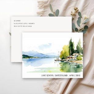 Cartes Pour Fêtes Annuelles Lac de Genève Suisse paysage aquarelle Voyage
