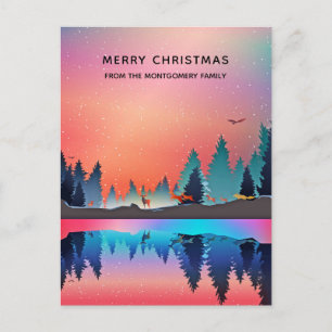 Cartes Pour Fêtes Annuelles Lac d'hiver pittoresque avec Noël aux cerfs