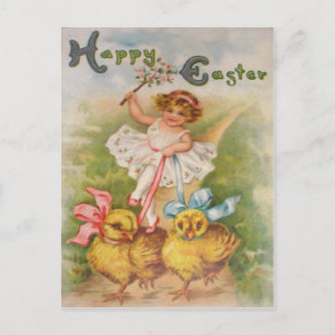 Cartes Pour Fêtes Annuelles Laisse de poulet de Pâques pour petite fille