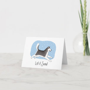 Cartes Pour Fêtes Annuelles "Laisse-le neiger !" Joyeux Malamute Husky Chien N