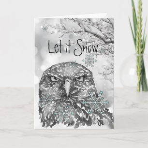 Cartes Pour Fêtes Annuelles Laisser neiger hiver Snowflakes Amusant Noël Owl