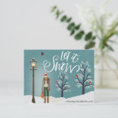 Cartes Pour Fêtes Annuelles Laisser neiger | Paysage Neige Avec Oiseau D'Hiver (Debout devant)