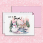Cartes Pour Fêtes Annuelles Laisser neiger Snowman vacances de Noël<br><div class="desc">Charmant bonhomme de neige rose avec en toile de fond des montagnes enneigées et une vieille carte de voeux de Noël/vacances de l'église. Le texte personnalisé dit : "Laisse tomber." Personnalisez avec votre nom de famille et tout autre texte que vous choisissez.</div>