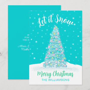 Cartes Pour Fêtes Annuelles Laisser neiger Turquoise Aqua Arbre de Noël décoré