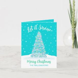 Cartes Pour Fêtes Annuelles Laisser neiger Turquoise Aqua Christmas Tree
