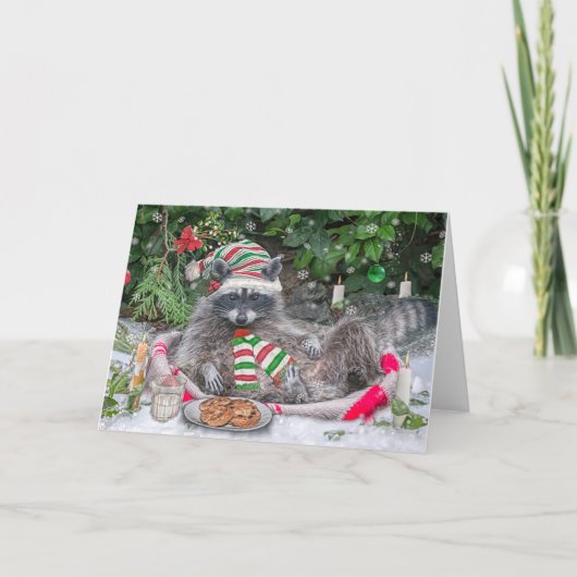 Cartes Pour Fêtes Annuelles Lait et biscuits au raton laveur (Devant)