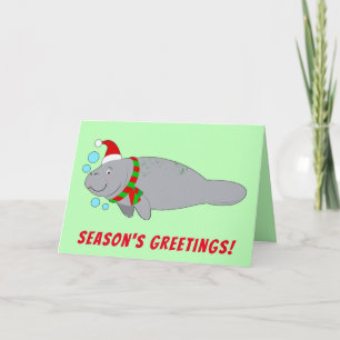 Cartes Pour Fêtes Annuelles Lamantin avec le chapeau et l'écharpe de Santa Joy