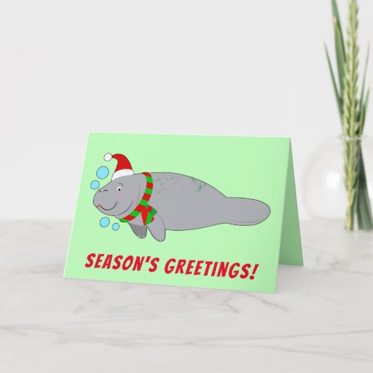 Cartes Pour Fêtes Annuelles Lamantin avec un chapeau et une écharpe de Noël Sa (Devant)