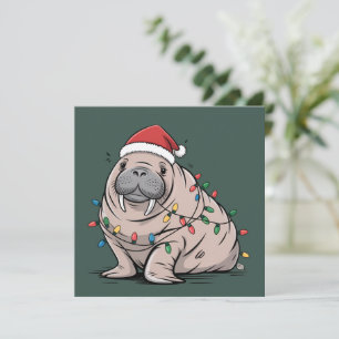 Cartes Pour Fêtes Annuelles Lamantin Festif Noël Père Noël Amant de l'Océan Co