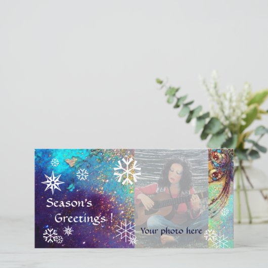 Cartes Pour Fêtes Annuelles LAMES À NEIGE, bleu, vert, blanc, jaune (Debout devant)