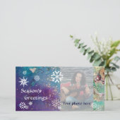 Cartes Pour Fêtes Annuelles LAMES À NEIGE, bleu, vert, blanc, jaune (Debout devant)