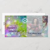 Cartes Pour Fêtes Annuelles LAMES DE NEIGE, violet, vert, bleu, blanc (Devant / Derrière)