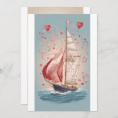 Cartes Pour Fêtes Annuelles L'amour à l'horizon : Saint Valentin Voilier Gree (Devant / Derrière)