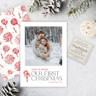 Cartes Pour Fêtes Annuelles L'Amour Élégant Est Doux Premier Noël Photo Rouge