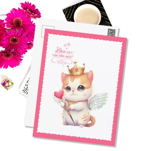 Cartes Pour Fêtes Annuelles L'amour est dans l'Air Chibi Angel Kitten Valentin