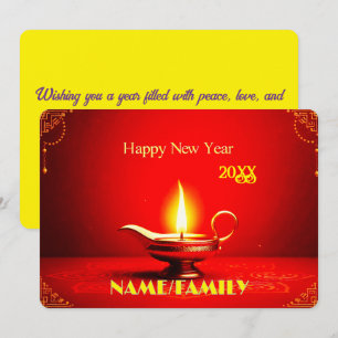 Cartes Pour Fêtes Annuelles Lampe Diya Traditionnelle – Bonne Année Élégante