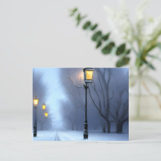 Cartes Pour Fêtes Annuelles Lampes De Rue Fluant En Hiver Pays Des Merveilles