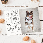 Cartes Pour Fêtes Annuelles Lancer la photo Cheer Dog Noël<br><div class="desc">Carte modèle de Noël pour chien mignonne avec un texte de typographie écrit à la main qui dit "Unleash the holiday cheer" à côté de votre photo de chien joyeuse. Design noir et blanc avec la couleur noire dans un effet en détresse pour donner une ambiance vintage. Exemple de photo...</div>