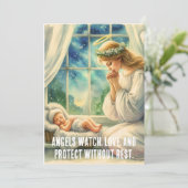 Cartes Pour Fêtes Annuelles l'ange gardien prie près du berceau du bébé (Debout devant)