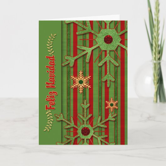 Cartes Pour Fêtes Annuelles Langue espagnole Noël Feliz Navidad Red Green (Devant)