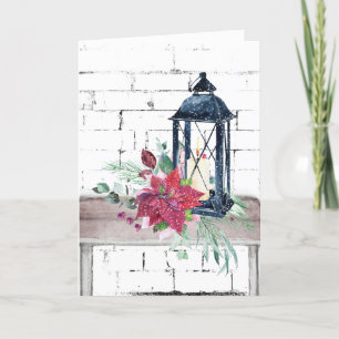Cartes Pour Fêtes Annuelles Lanterne de Noël et Poinsettias
