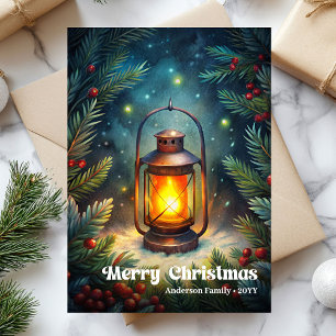Cartes Pour Fêtes Annuelles Lanterne de Noël sucrée vintage houx baies