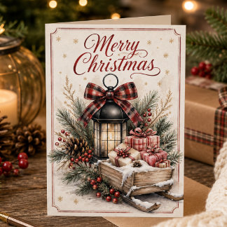 Cartes Pour Fêtes Annuelles Lanterne de Noël Traîneau de Noël Vintage