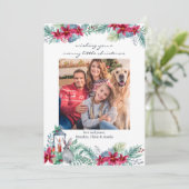 Cartes Pour Fêtes Annuelles Lanterne Poinsettia Décontracté Script Photo de No (Debout devant)