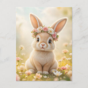 Cartes Pour Fêtes Annuelles Lapin adorable avec une couronne de fleurs