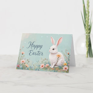 Cartes Pour Fêtes Annuelles Lapin adorable et fleurs Pâques mignonnes