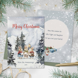 Cartes Pour Fêtes Annuelles Lapin aquarelle cosy Carolers Neige Noël