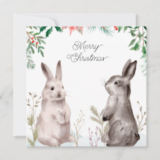 Cartes Pour Fêtes Annuelles Lapin Aquarelle Noël. Lapin, Floral