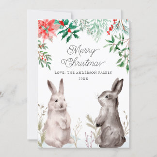 Cartes Pour Fêtes Annuelles Lapin Aquarelle Noël. Lapin, Floral