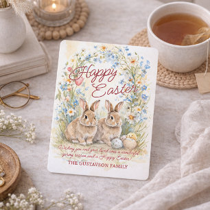 Cartes Pour Fêtes Annuelles Lapin aquarelle personnalisé Pâques Floral pastel