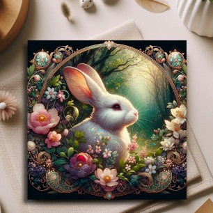 Cartes Pour Fêtes Annuelles Lapin Art Nouveau Élégant Floral de Pâques en Forê