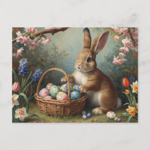 Cartes Pour Fêtes Annuelles Lapin avec panier d'œufs de Pâques et jardin print