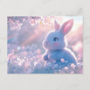 Cartes Pour Fêtes Annuelles Lapin bébé adorable dans un champ de fleurs
