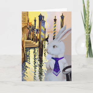 Cartes Pour Fêtes Annuelles Lapin blanc à Venise, Italie - Anthropomorphes