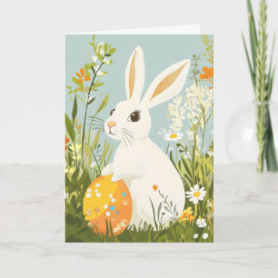 Cartes Pour Fêtes Annuelles Lapin blanc de Pâques de prairie printanière