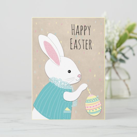 Cartes Pour Fêtes Annuelles Lapin blanc mignon de Pâques (Debout devant)